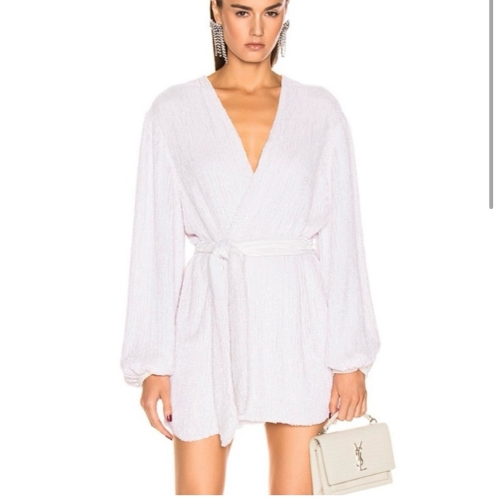 Retrofete Gabrielle Robe Wrap Dress in Iridescent Clear White Womens Medium NWT